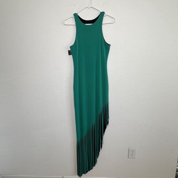 Eva Varro Women's Asymmetric Fringe Dress Reversible Black Green Small New ac27 - Picture 8 of 11